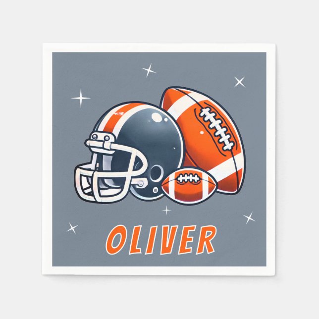 Football Ball Helmet Cartoon Birthday Party Napkins (Front)