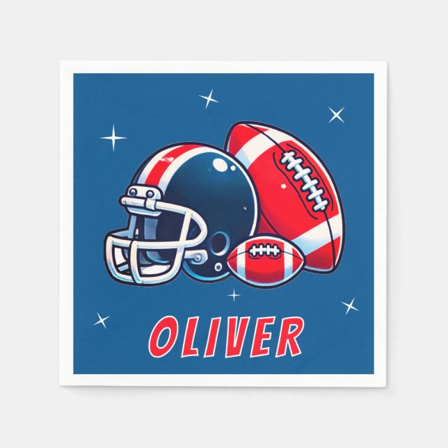 Football Ball Helmet Cartoon Birthday Party Napkins (Front)