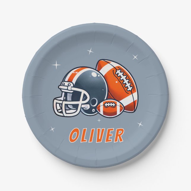 Football Ball Helmet Cartoon Birthday Party Paper Plates (Front)