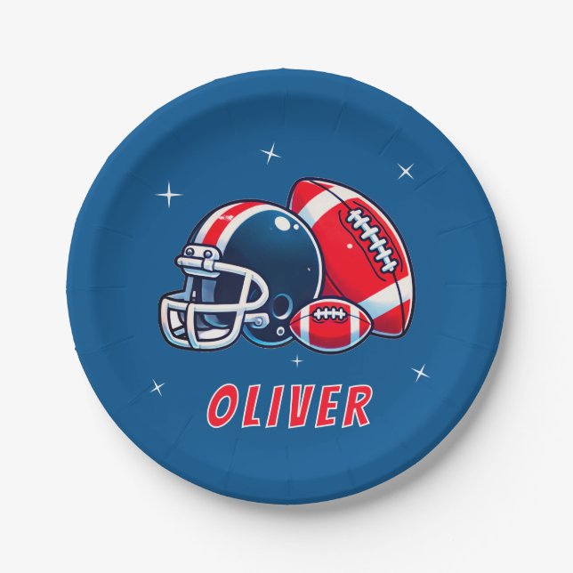 Football Ball Helmet Cartoon Birthday Party Paper Plates (Front)