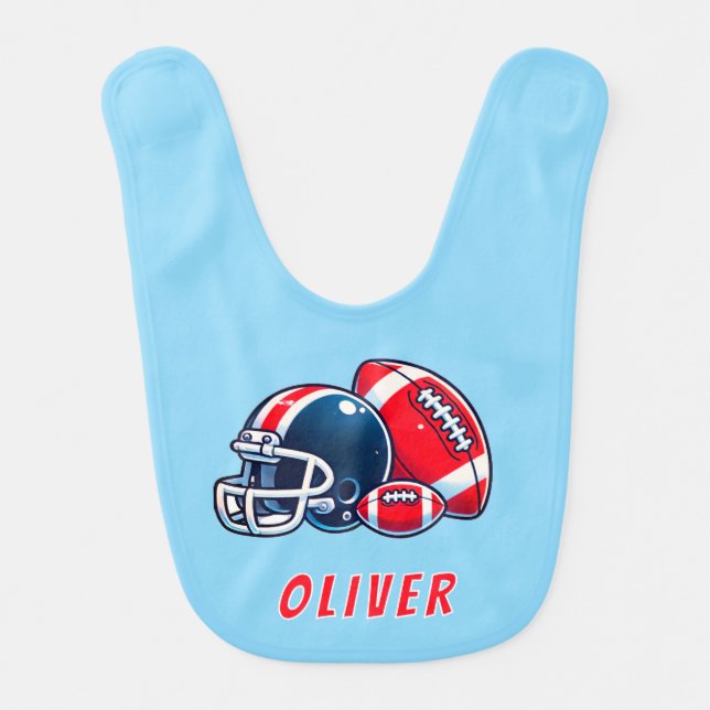 Football Ball Helmet Cartoon Boy Baby Bib (Front)