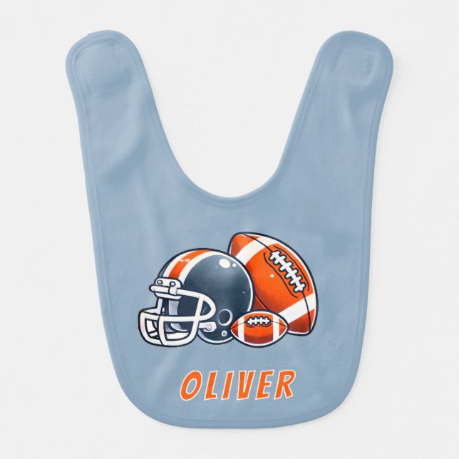 Football Ball Helmet Cartoon Boy Baby Bib (Front)