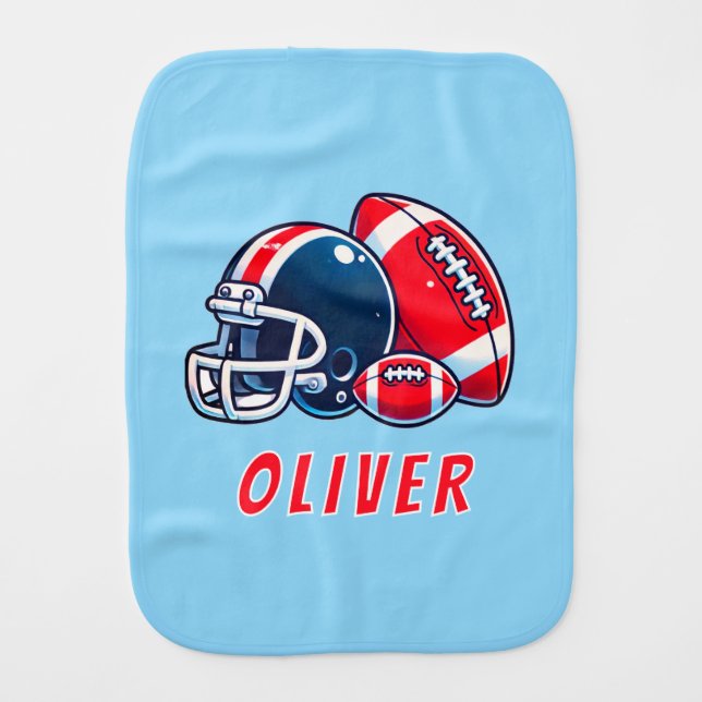 Football Ball Helmet Cartoon Boy Baby Burp Cloth (Front)