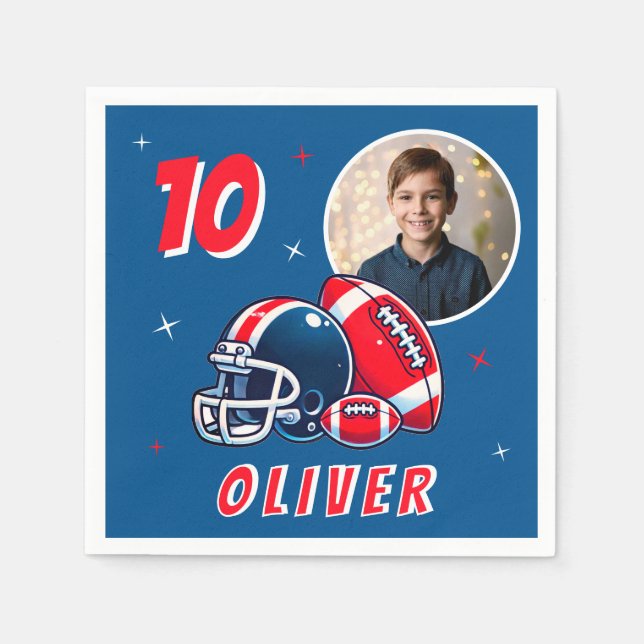 Football Ball Helmet Cartoon Photo Birthday  Napkins (Front)