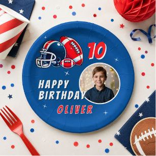 Football Ball Helmet Cartoon Photo Birthday Paper Plates