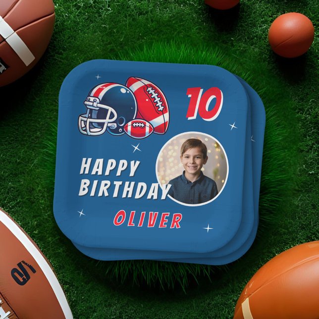 Football Ball Helmet Cartoon Photo Birthday  Paper Plates (Creator Uploaded)
