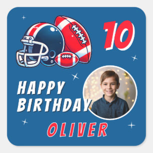 Football Ball Helmet Cartoon Photo Birthday  Square Sticker