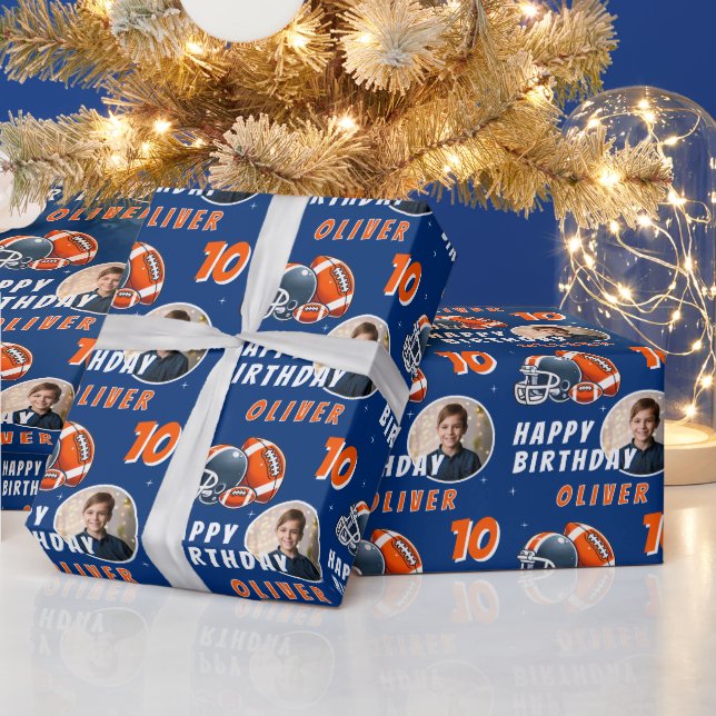 Football Ball Helmet Cartoon Photo Birthday Wrapping Paper (Holidays)