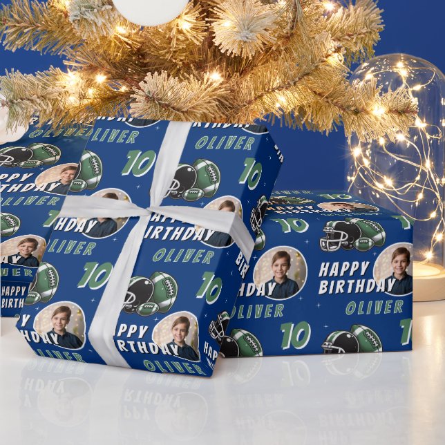 Football Ball Helmet Cartoon Photo Birthday Wrapping Paper (Holidays)
