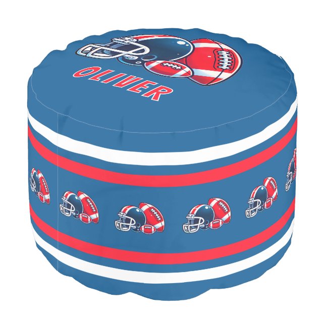 Football Ball Helmet Cartoon Sports Name  Pouf (Angled Back)
