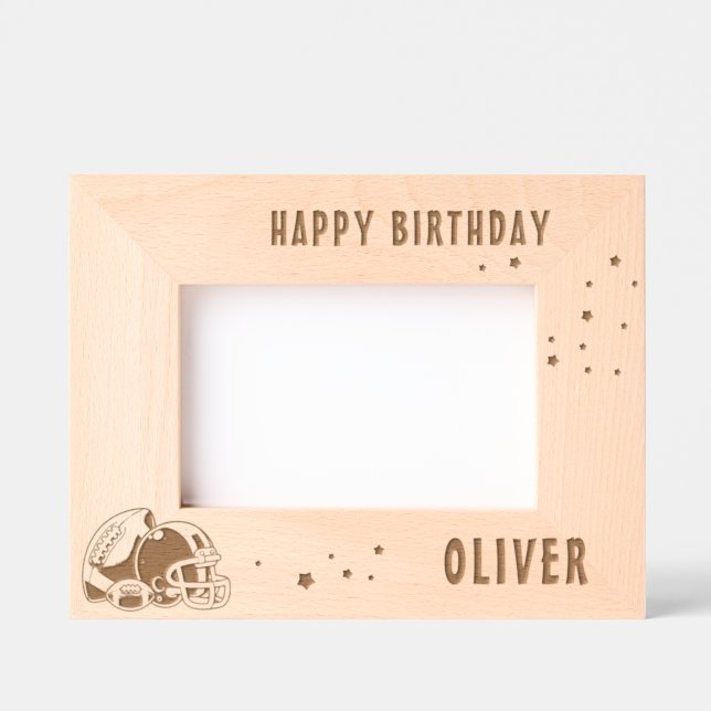 Football Ball Helmet Happy Birthday Photo  Engraved Frames (Front)