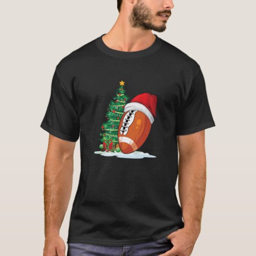 Football Ball Santa Hat Christmas Costume For Men T_Shirt