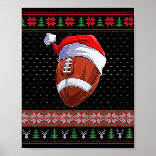 Football Ball Santa Hat Christmas Fun Ball Santa P Poster