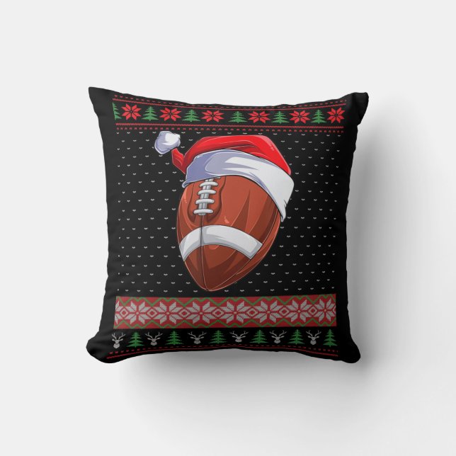 Football Ball Santa Hat Christmas Fun Ball Santa P Throw Pillow (Front)