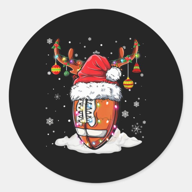 Football Ball Santa Hat Reindeer Christmas Lights  Classic Round Sticker (Front)