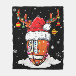 Football Ball Santa Hat Reindeer Christmas Lights  Fleece Blanket