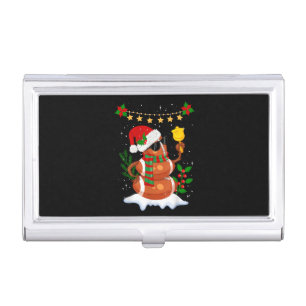 Football ball Snowman Santa Hat Merry Christmas Business Card Case