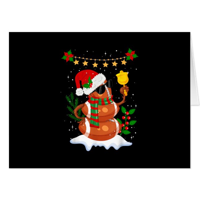 Football ball Snowman Santa Hat Merry Christmas Card (Front Horizontal)