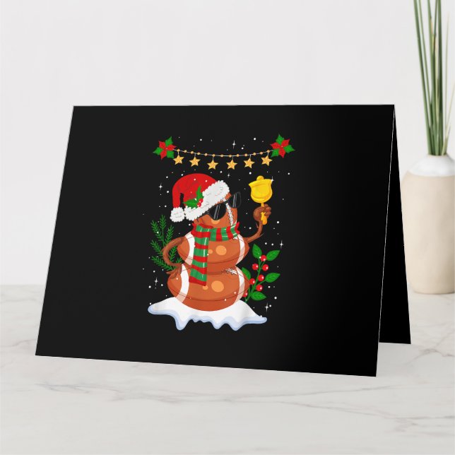 Football ball Snowman Santa Hat Merry Christmas Card (Front)