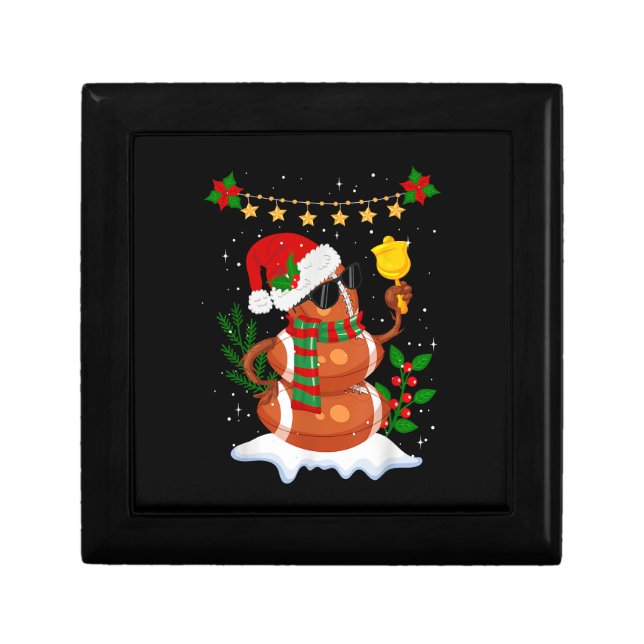 Football ball Snowman Santa Hat Merry Christmas Gift Box (Front)