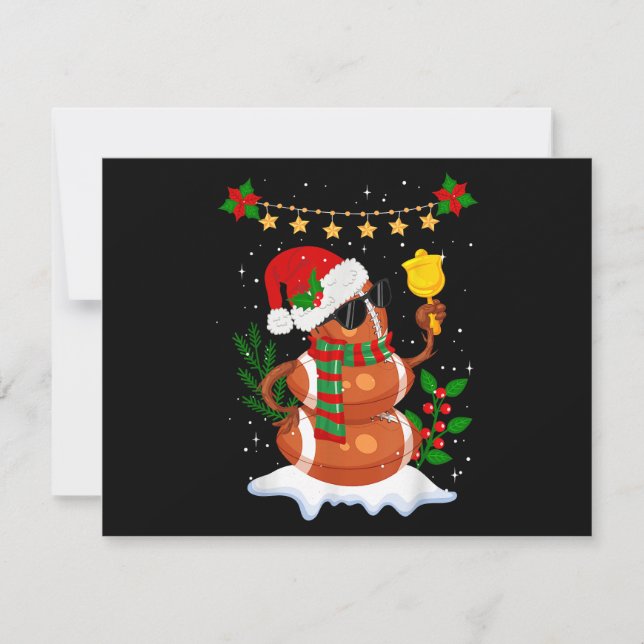 Football ball Snowman Santa Hat Merry Christmas Holiday Card (Front)