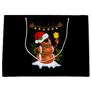 Football ball Snowman Santa Hat Merry Christmas Large Gift Bag