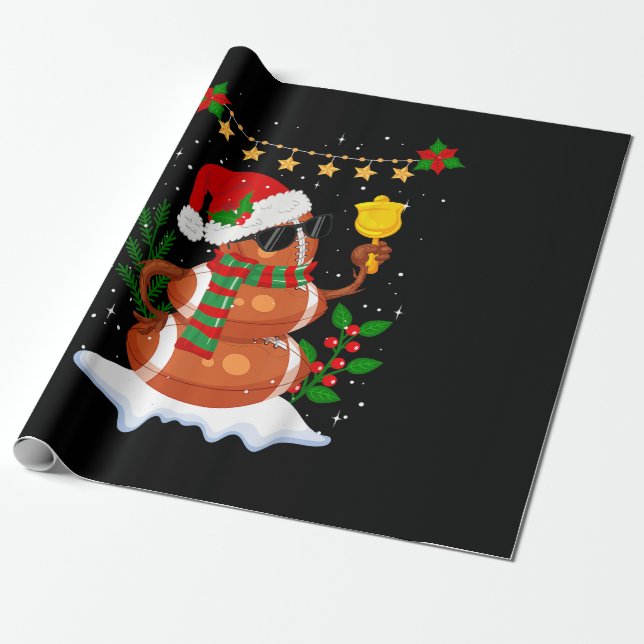 Football ball Snowman Santa Hat Merry Christmas Wrapping Paper (Unrolled)