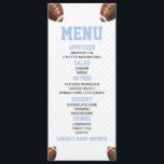 Football Ball Sports Blue Baby Shower Food Menu<br><div class="desc">This is a football themed baby shower food menu. 

boy baby shower food menu entree drinks appetizer dessert table menu</div>