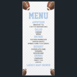 Football Ball Sports Blue Baby Shower Food Menu<br><div class="desc">This is a football themed baby shower food menu. 

boy baby shower food menu entree drinks appetizer dessert table menu</div>