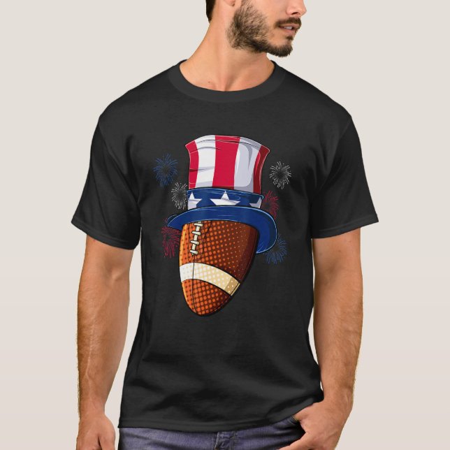 Football Ball Uncle Sam Hat American Flag 4th Of J T-Shirt (Front)