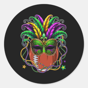 Football Ball Wearing Mardi Gras Masked Beads Funn Classic Round Sticker