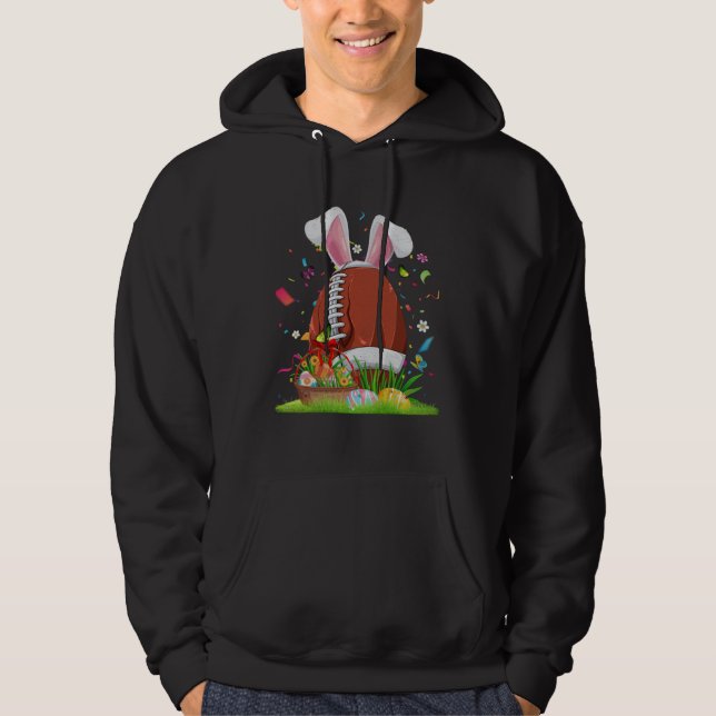Football Ball With Bunny Ears Easter Day Men Boys  Hoodie (Front)