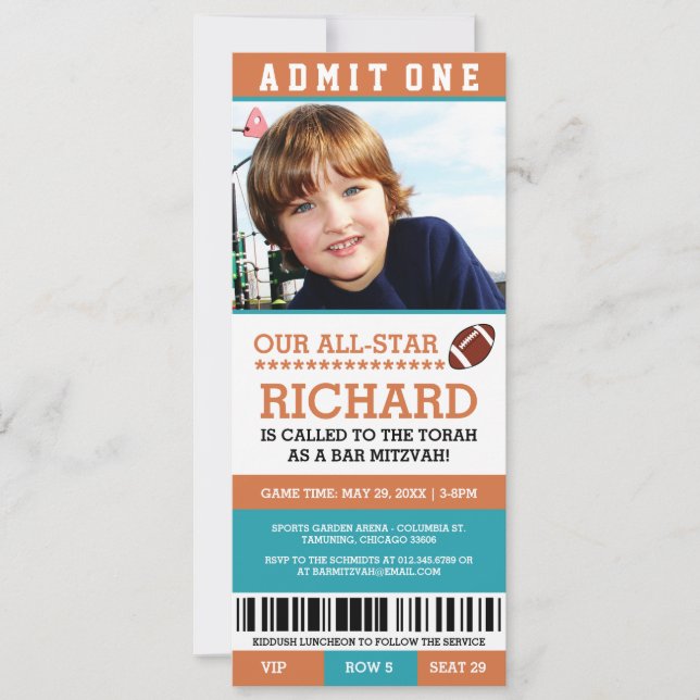 Football Bar Mitzvah Invites (Front)