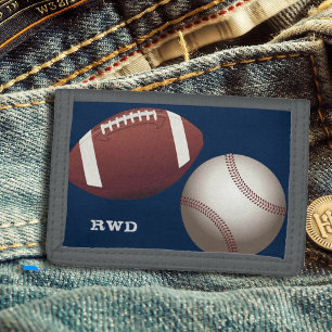Football Baseball Monogram Boys Tri-fold Wallet