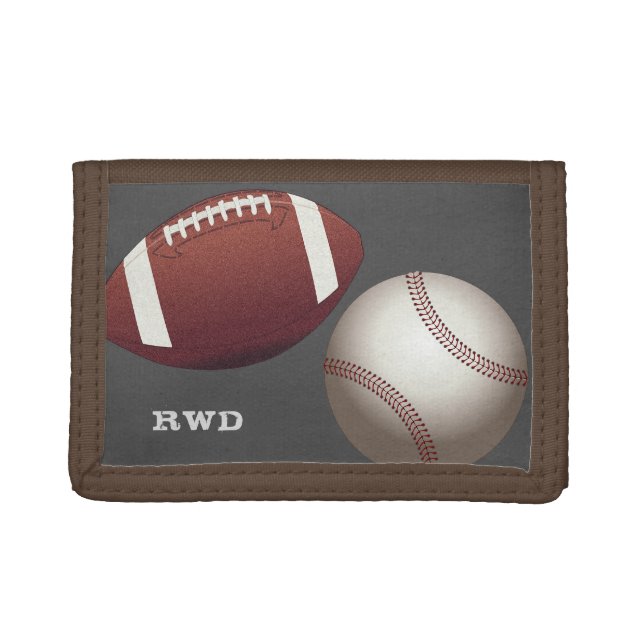 Football Baseball Monogram Boys Trifold Wallet (Front)