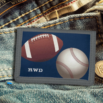Football Baseball Monogram Boys Trifold Wallet by holiday_store at Zazzle