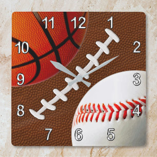 Football, Basketball Baseball Sports Wall Clock