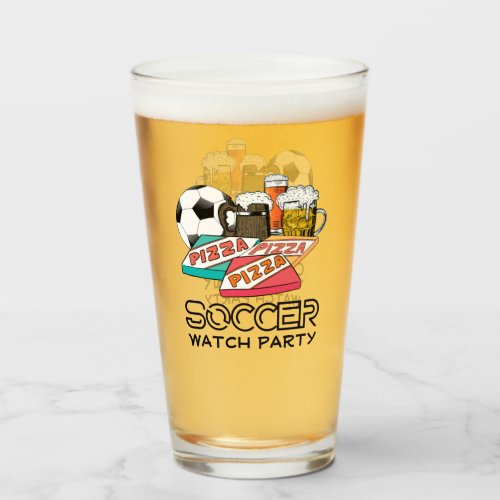 Football Beer Pizza SOCCER WATCH PARTY Glass