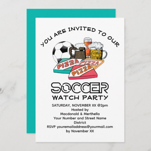 Football Beer Pizza SOCCER WATCH PARTY Invitation