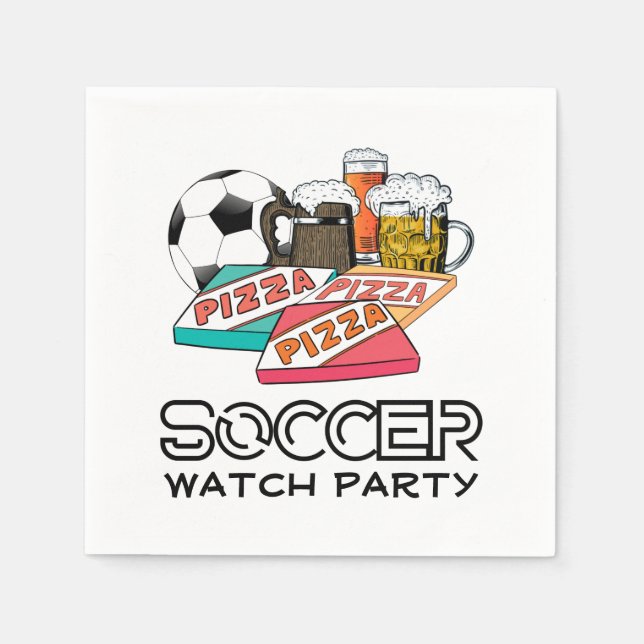 Football Beer Pizza SOCCER WATCH PARTY Napkins (Front)