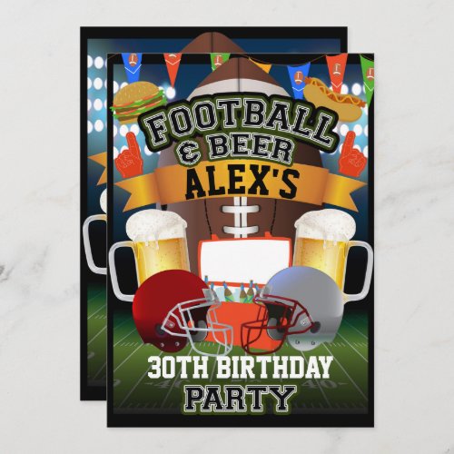 Football  Beer Sports Game Birthday Party Invitation