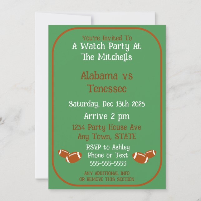 Football Big Game Watch Party  Invitation (Front)