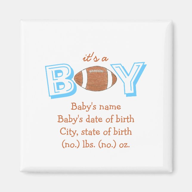 Football birth announcement / keepsake magnet (Front)