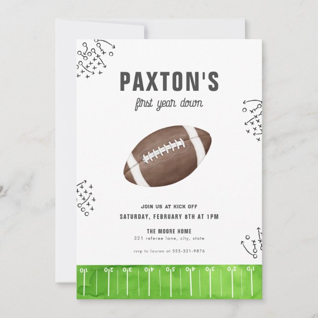 Football Birthday First Year Down 1st Invitations (Front)