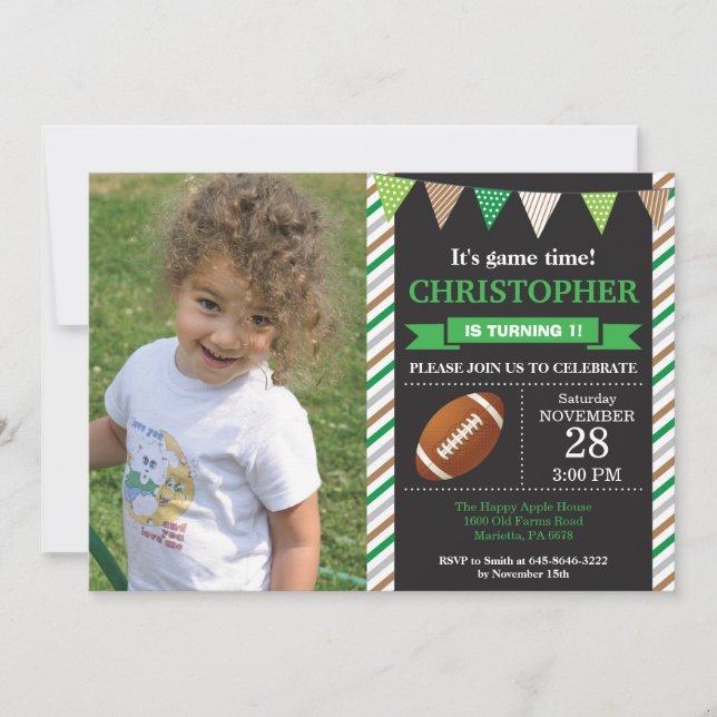 Football Birthday Invitation 1st Birthday Party (Front)