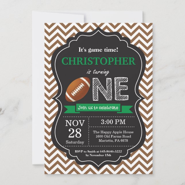 Football Birthday Invitation 1st Birthday Party (Front)