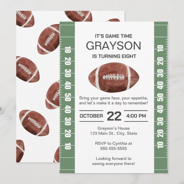 Football Birthday Invitation 5x7 (Front/Back)