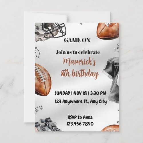 Football Birthday Invitation American Sports Party