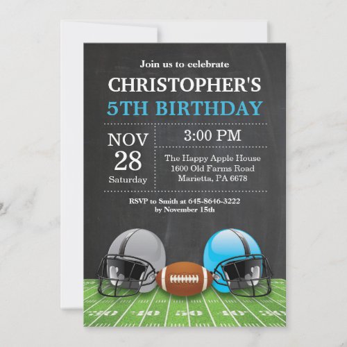 Football Birthday Invitation Birthday Party Blue