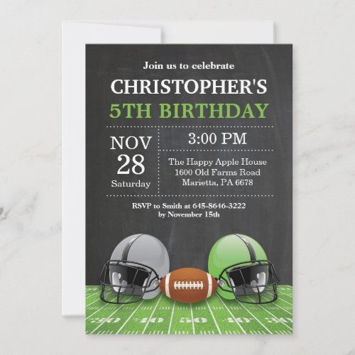 Football Birthday Invitation Birthday Party Green